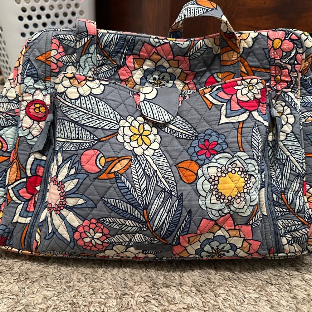 Vera Bradley Gray and Pink Baby Bag with Floral Design